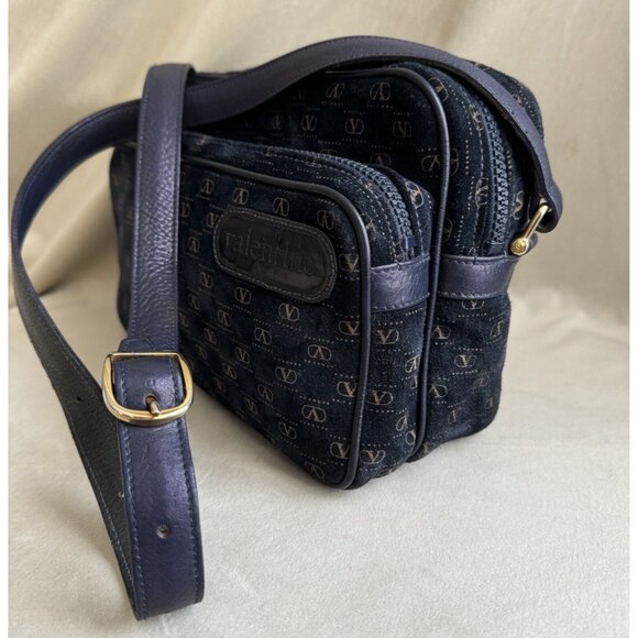 Vintage Valentino blue Suede Crossbody bag purse gold hardware - Picture 7 of 13